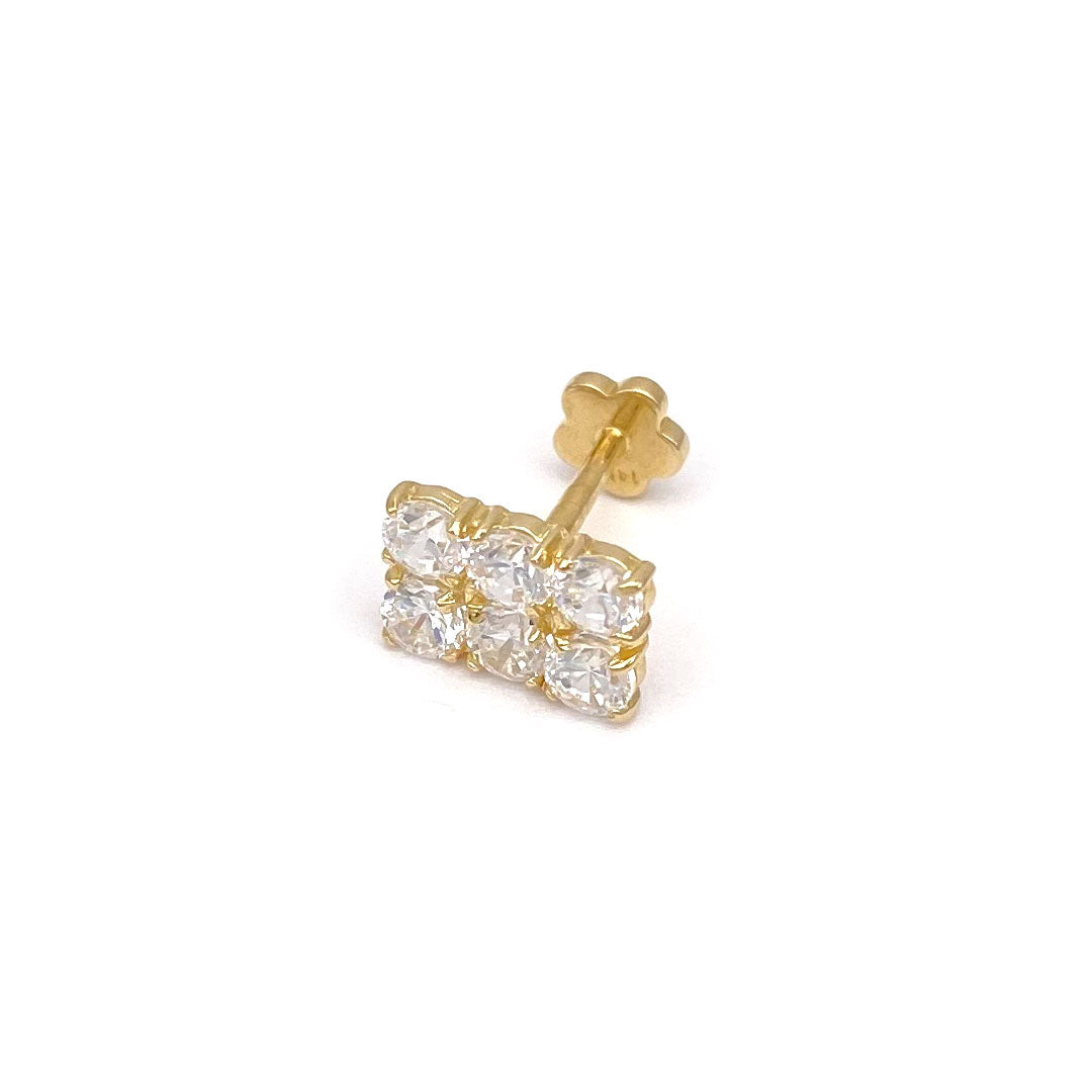 14k CZ Double Row Rectangle Internal Threaded Stud