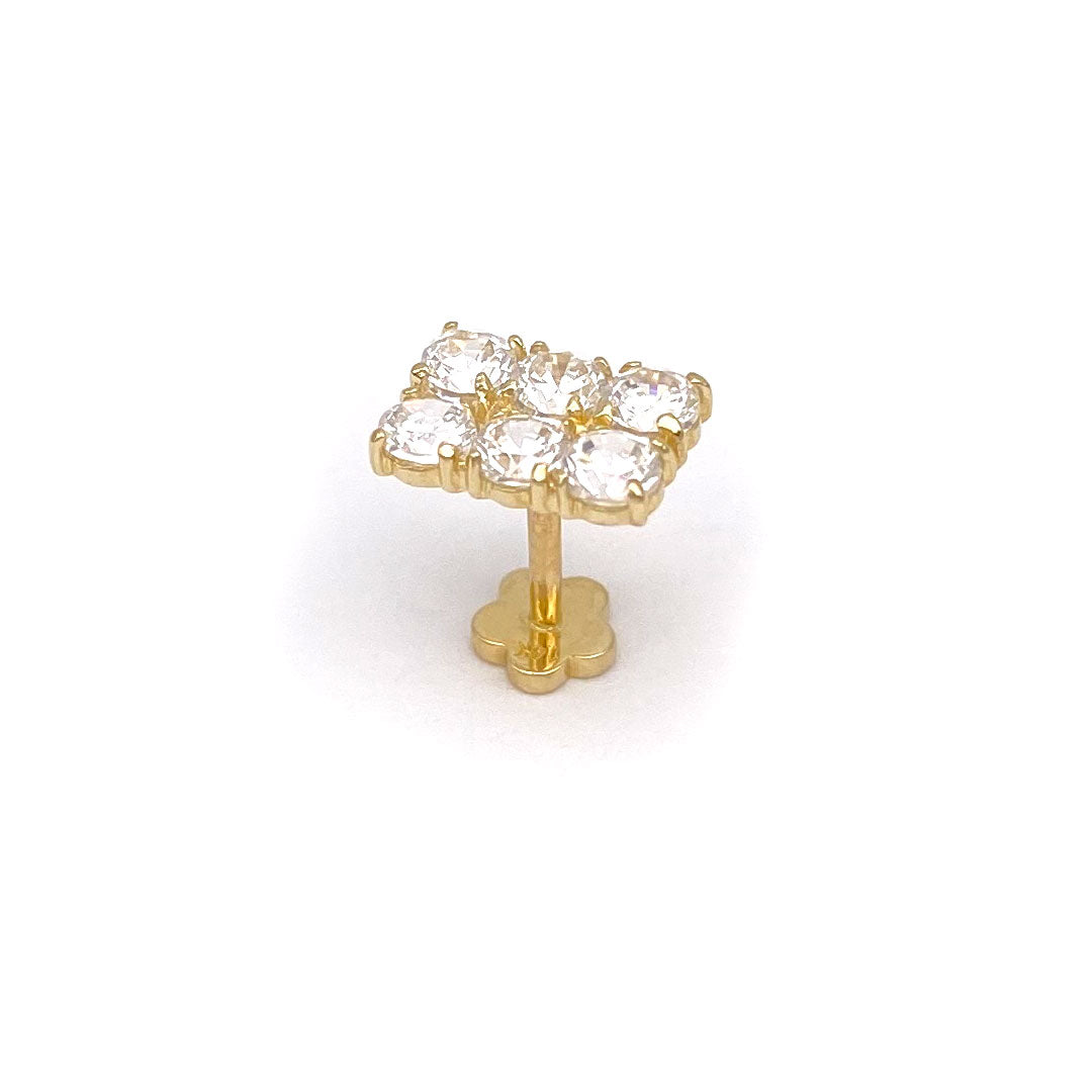 14k CZ Double Row Rectangle Internal Threaded Stud