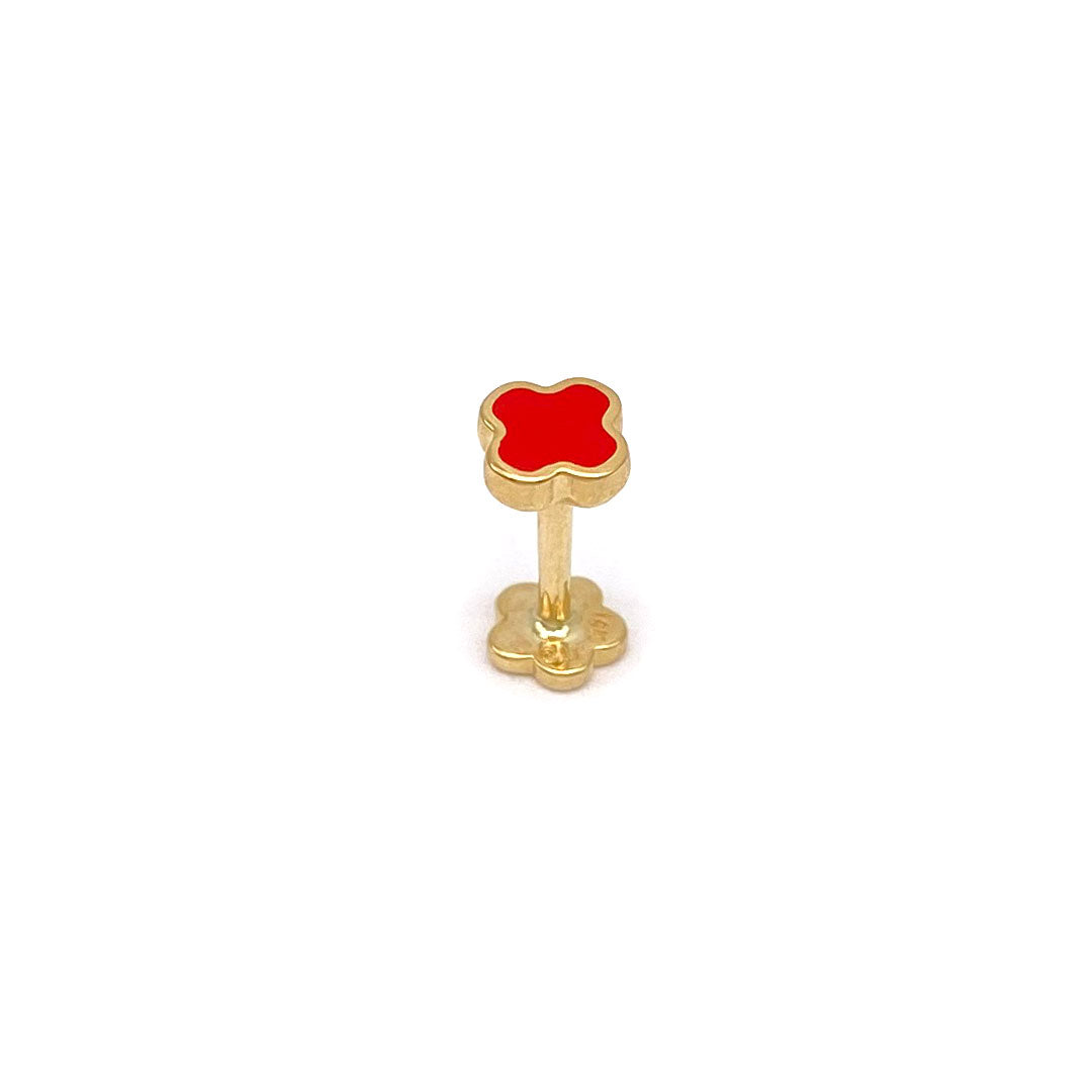 14k Red Enamel Quatrefoil Internal Threaded Stud