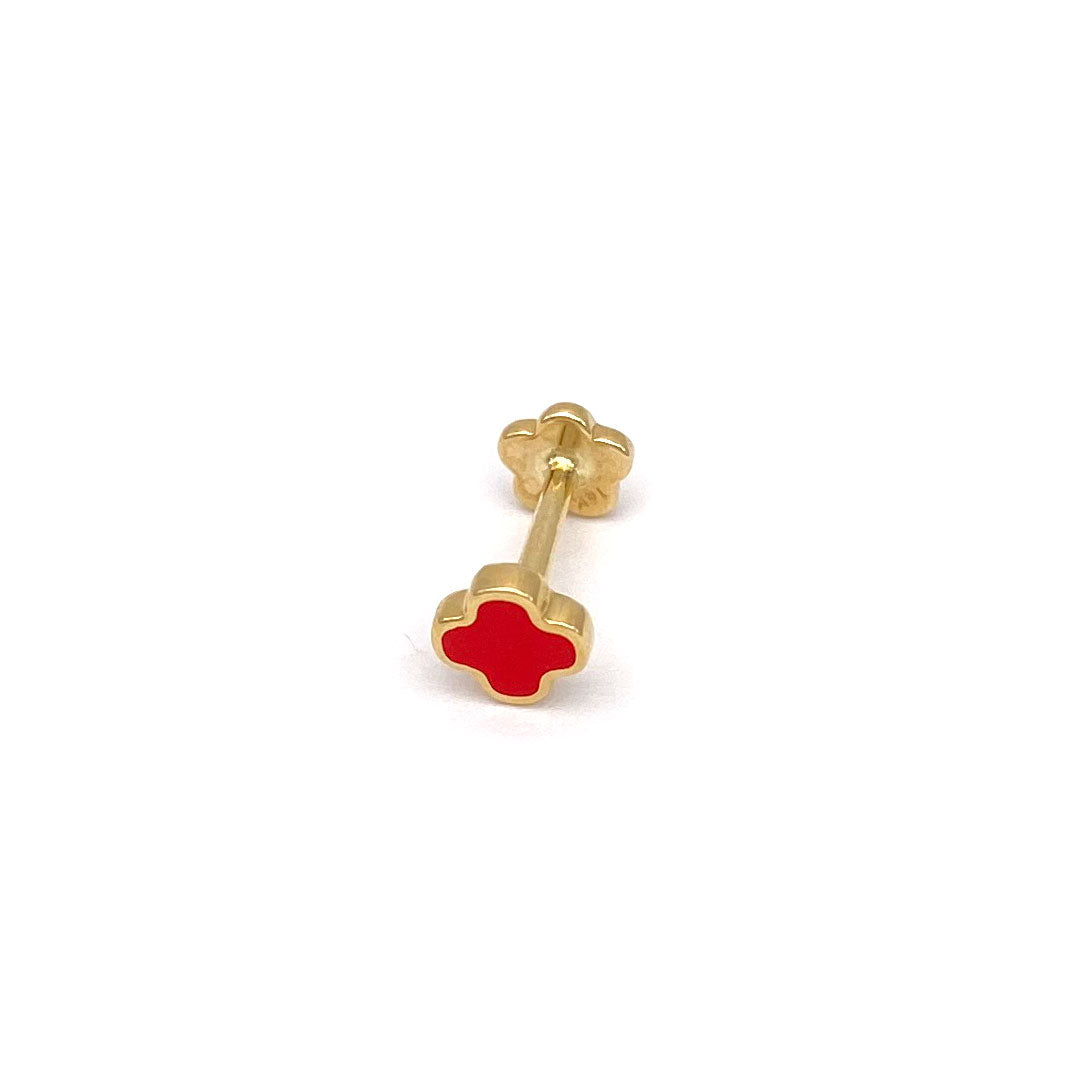 14k Red Enamel Quatrefoil Internal Threaded Stud