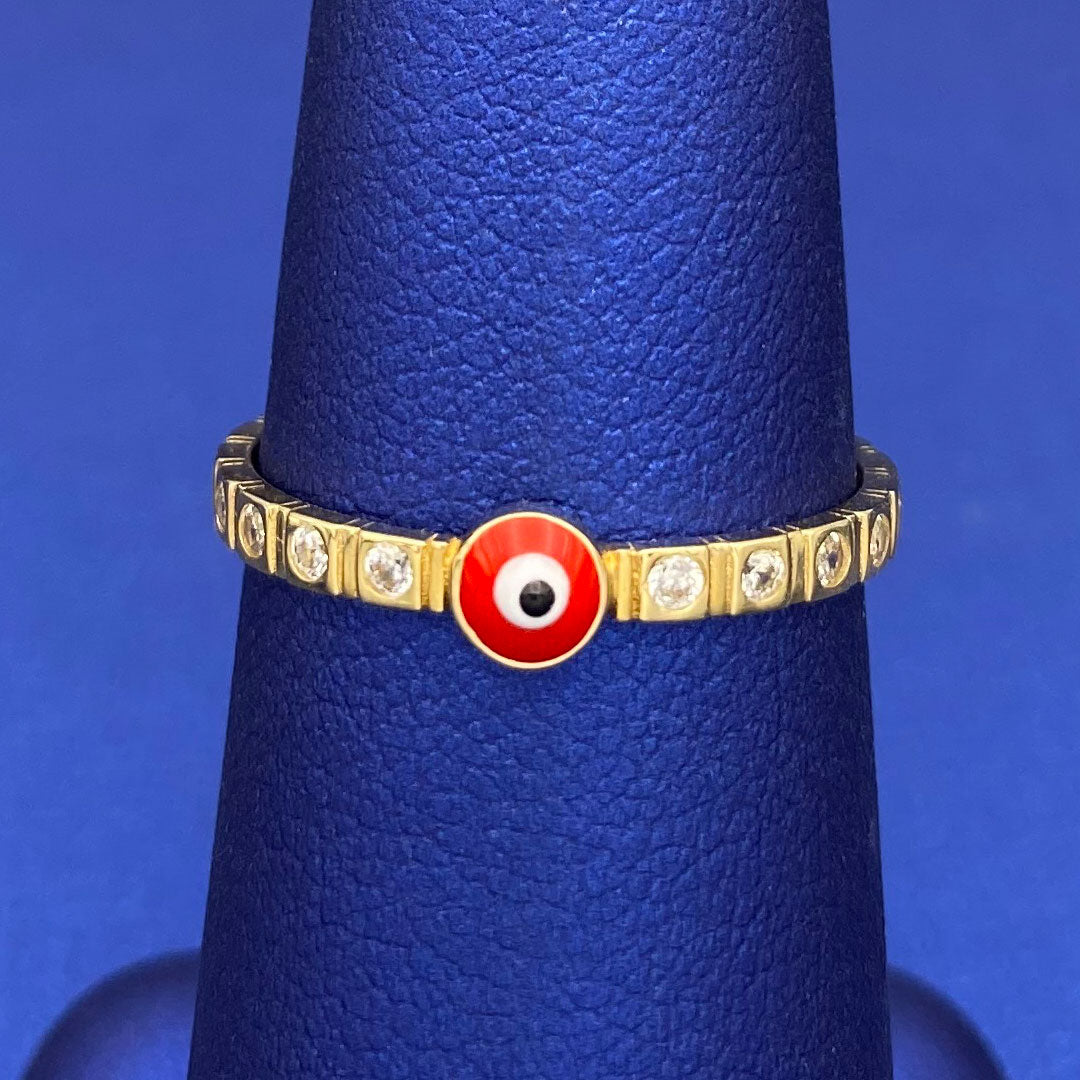 14k CZ & Red Enamel Evil Eye Ring