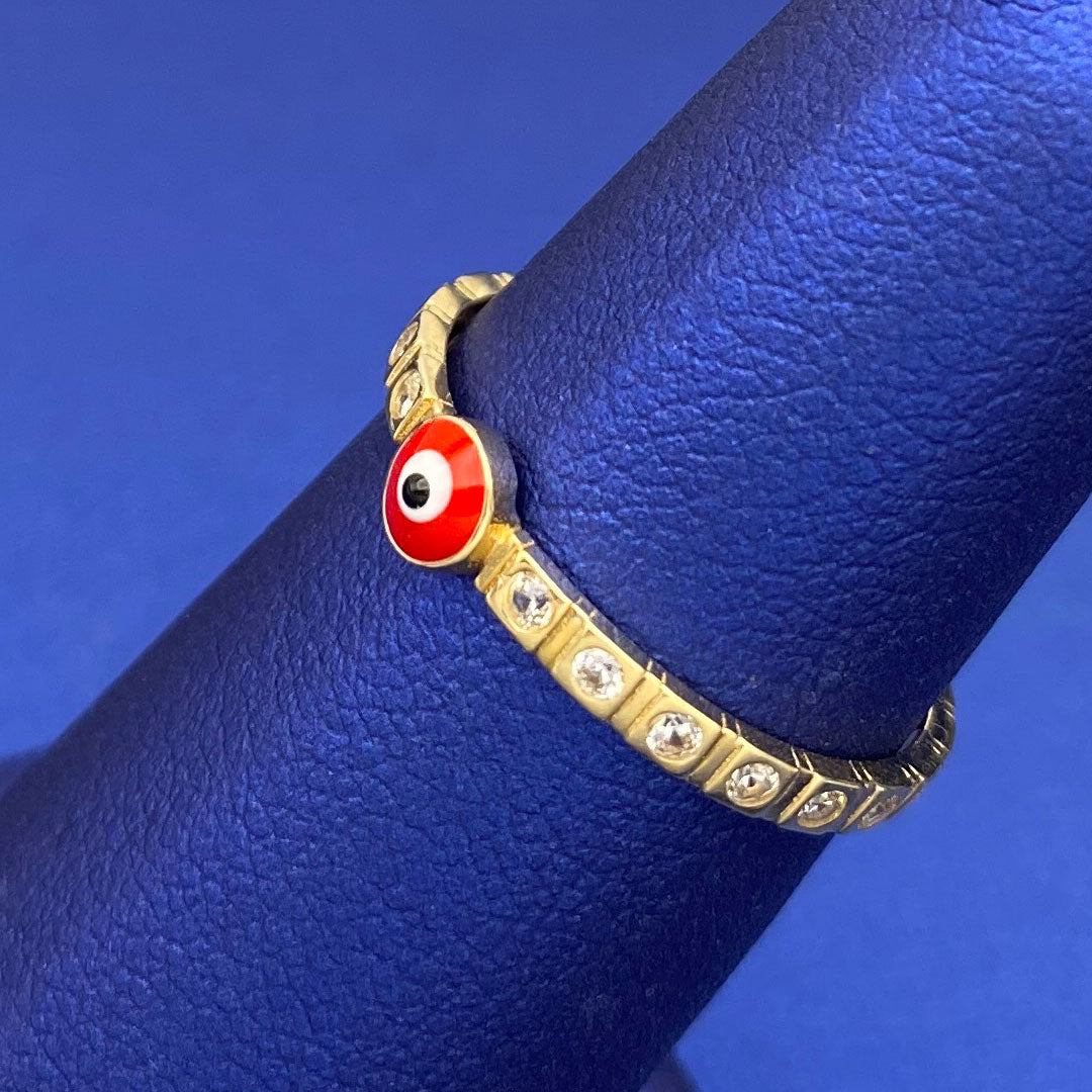 14k CZ & Red Enamel Evil Eye Ring