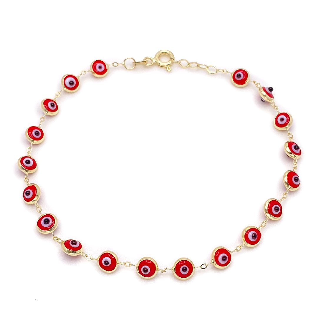 14k Gold Red Evil Eye Bracelet 4.5mm