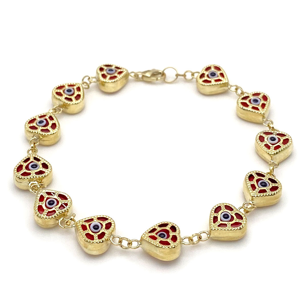 10k Red Heart Evil Eye Bracelet