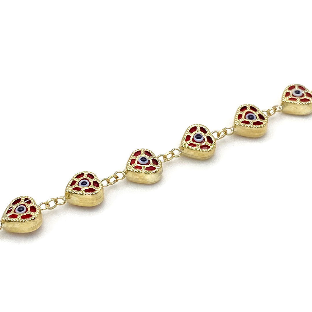 10k Red Heart Evil Eye Bracelet