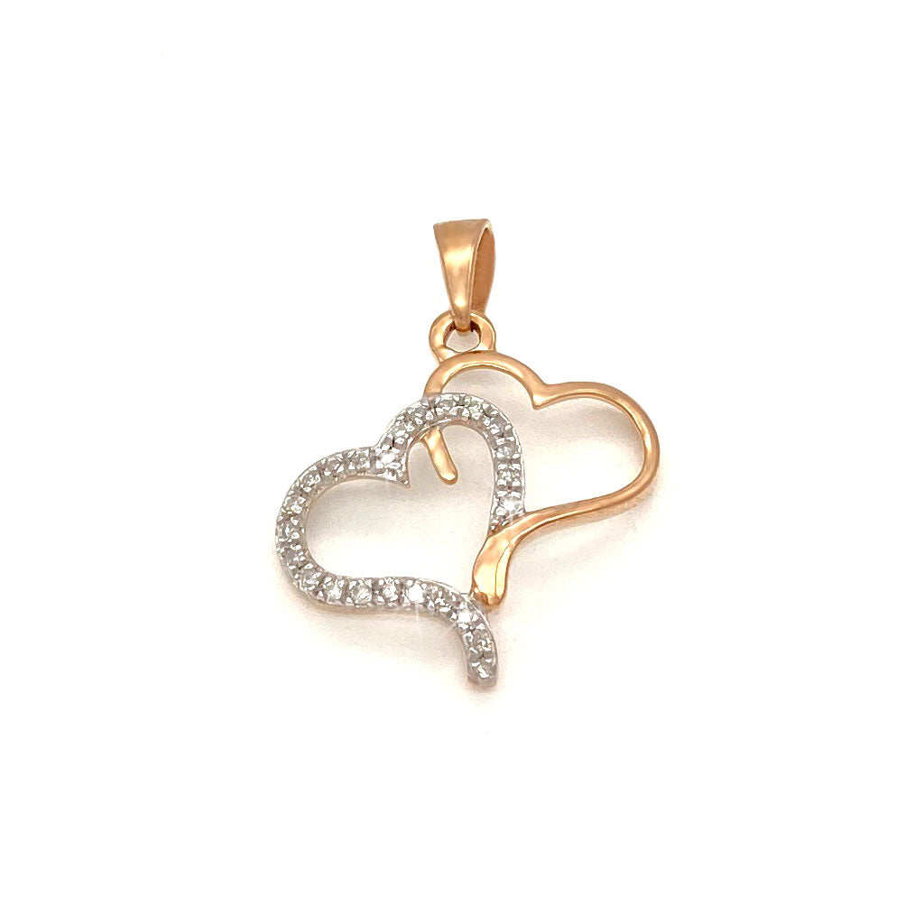 Diamond Double Heart Pendant 10k Rose Gold 0.12ct