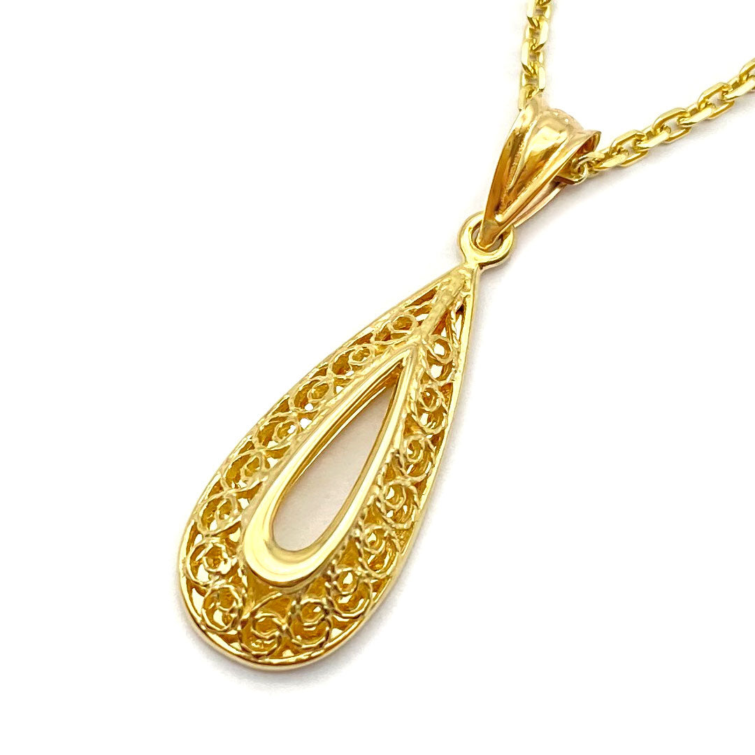 14k Filigree Teardrop Earrings & Necklace Set