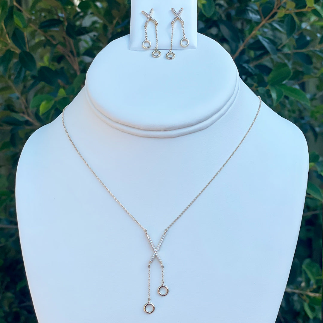 10k CZ XOXO Earrings & Necklace Set