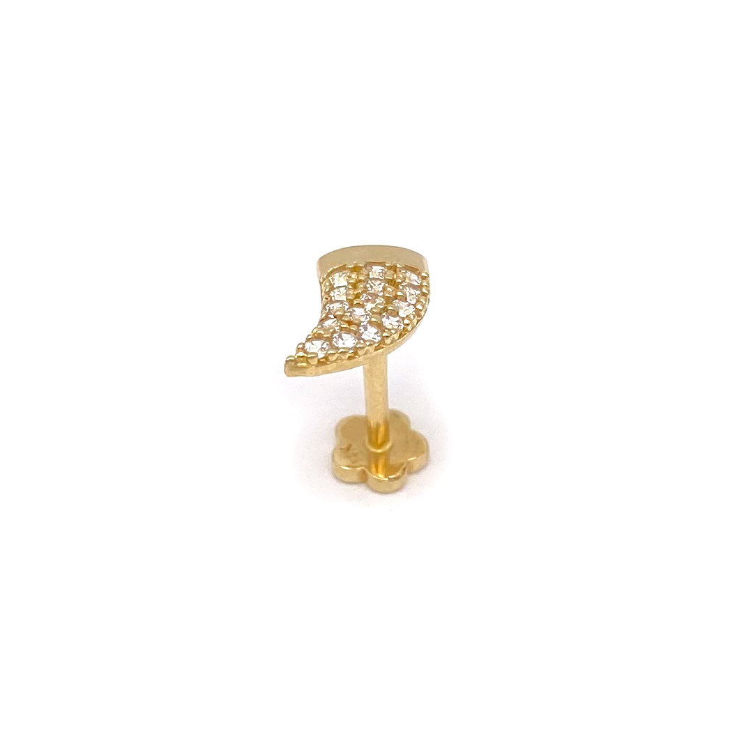 14k CZ Shark Tooth Internal Threaded Stud