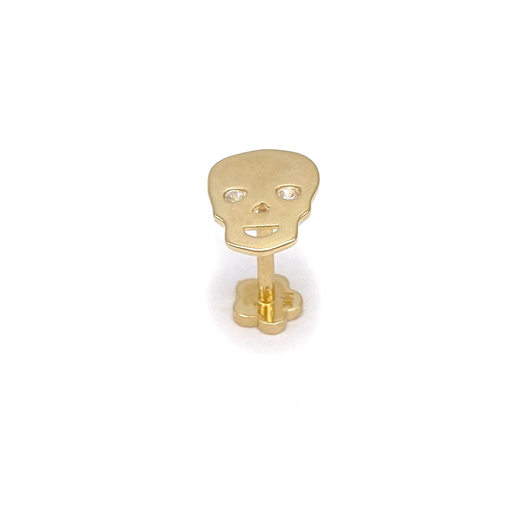 14k Skull with CZ Eyes Internal Threaded Stud