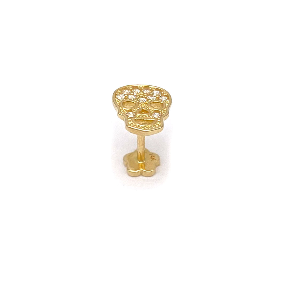 14k CZ Skull Internal Threaded Stud