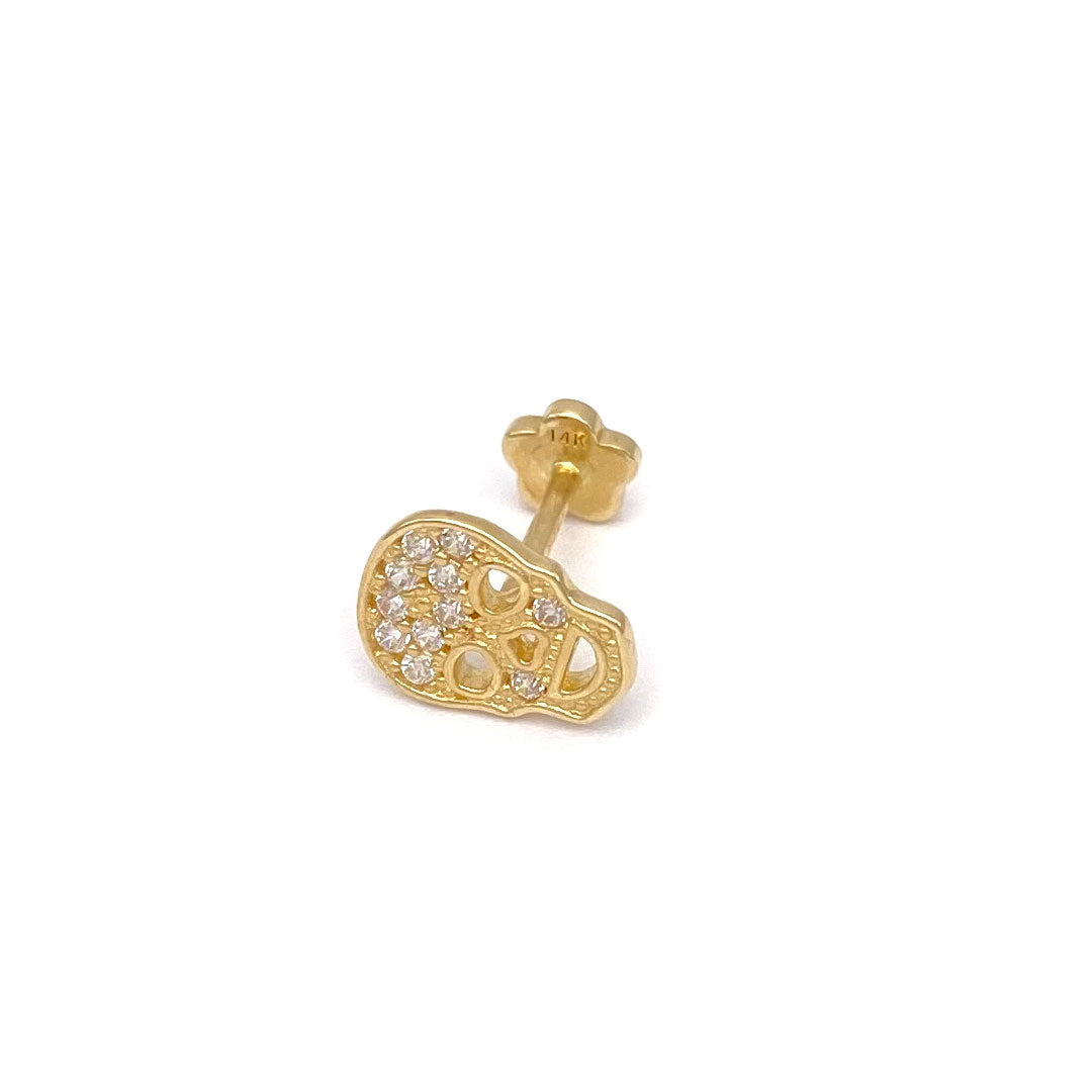 14k CZ Skull Internal Threaded Stud