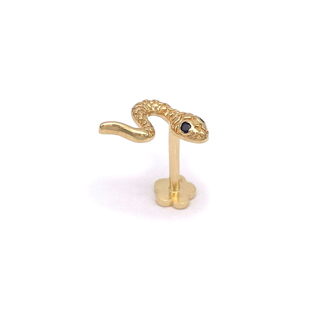 14k CZ Snake with Black Eyes Internal Threaded Stud