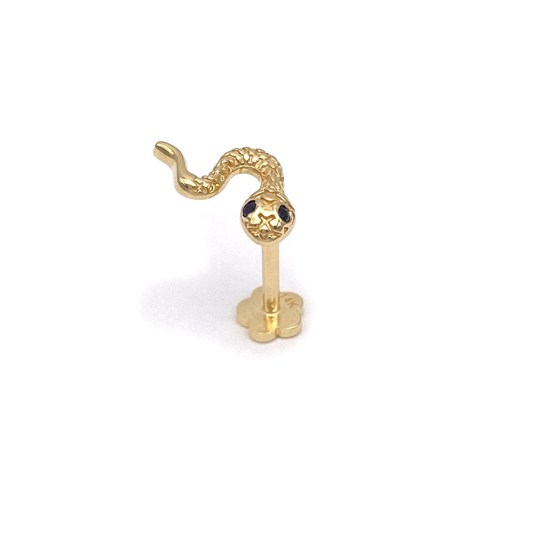 14k CZ Snake with Black Eyes Internal Threaded Stud