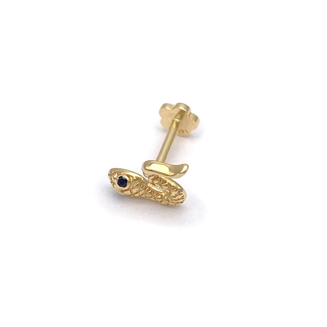 14k CZ Snake with Black Eyes Internal Threaded Stud