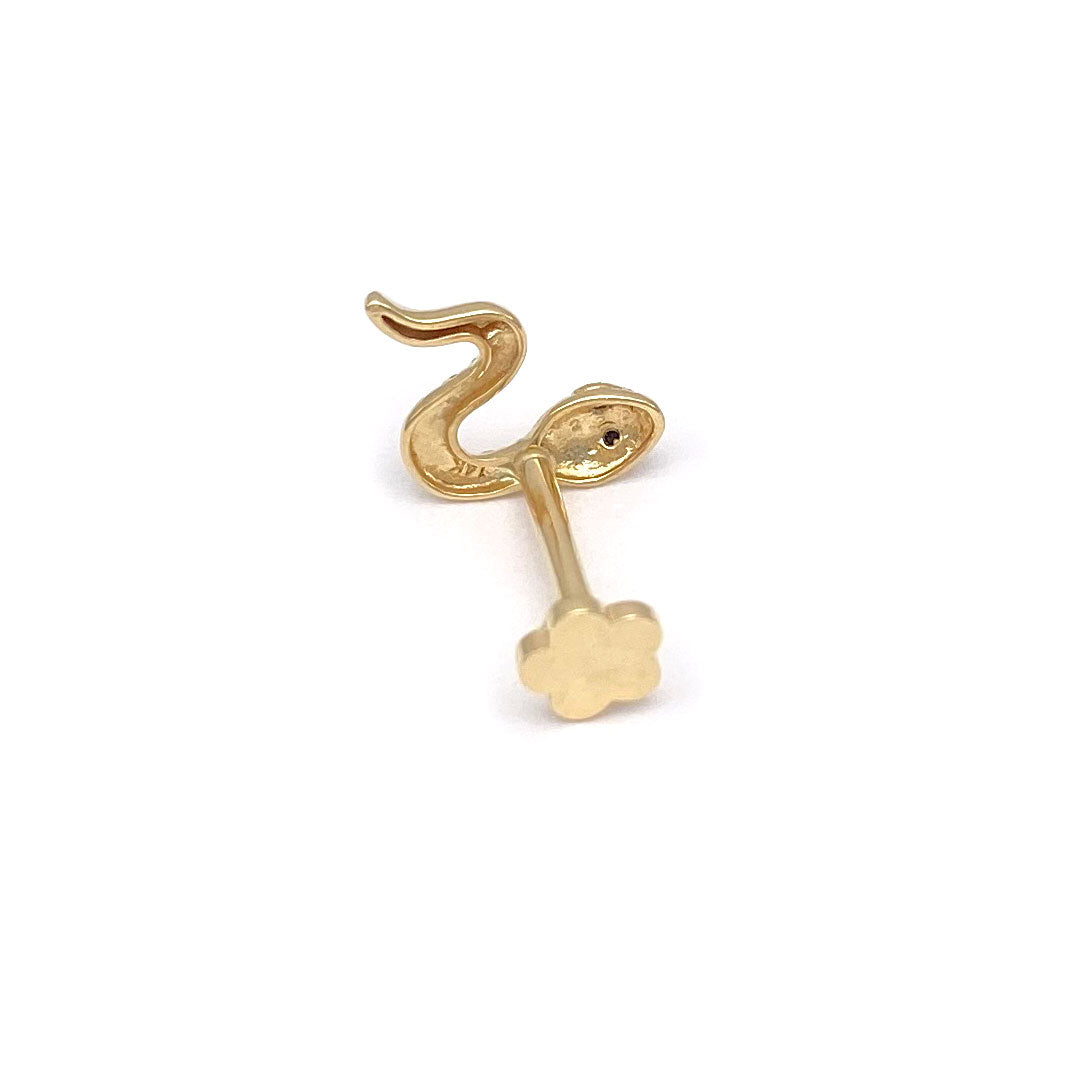 14k CZ Snake with Black Eyes Internal Threaded Stud