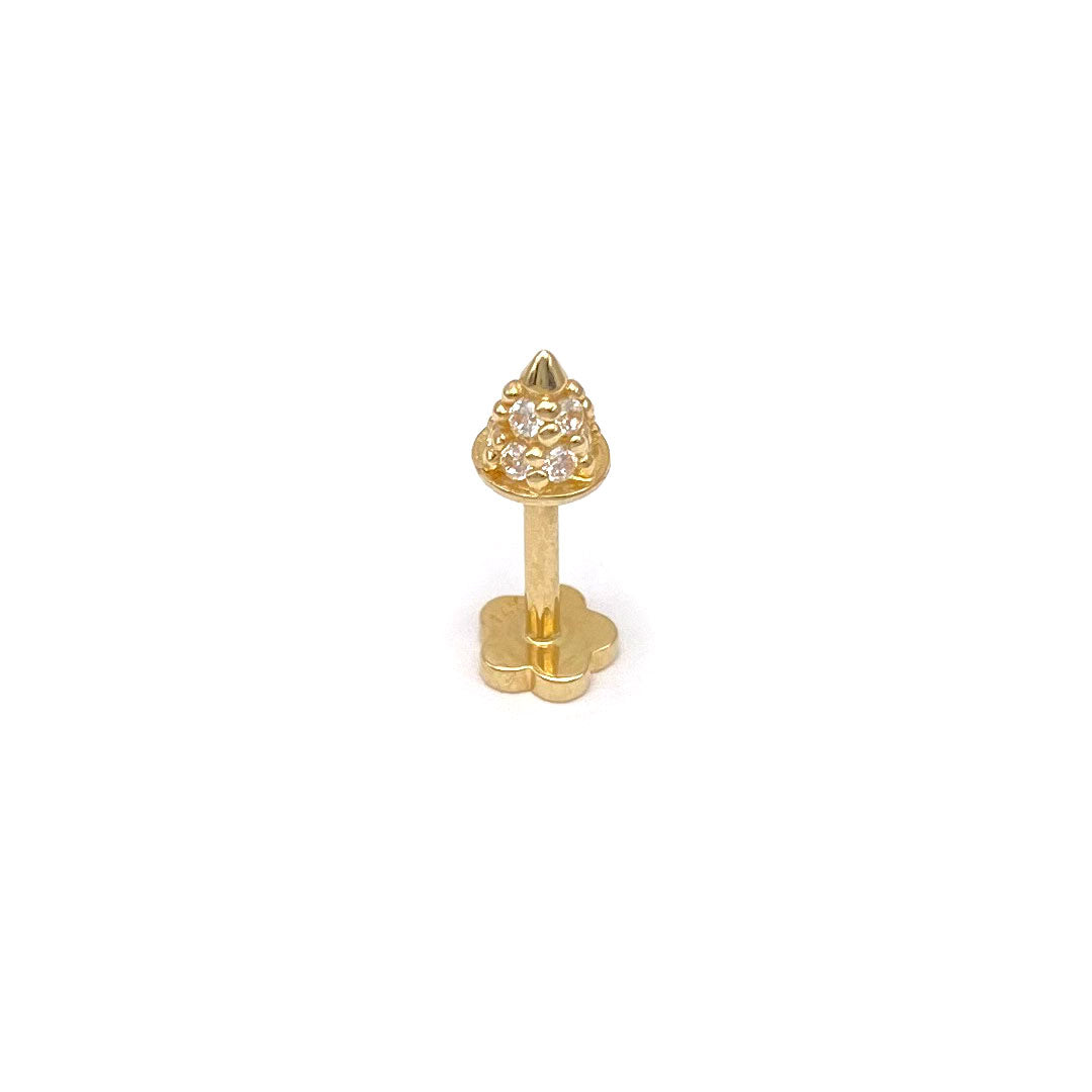 14k CZ Rivet Spike Internal Threaded Stud