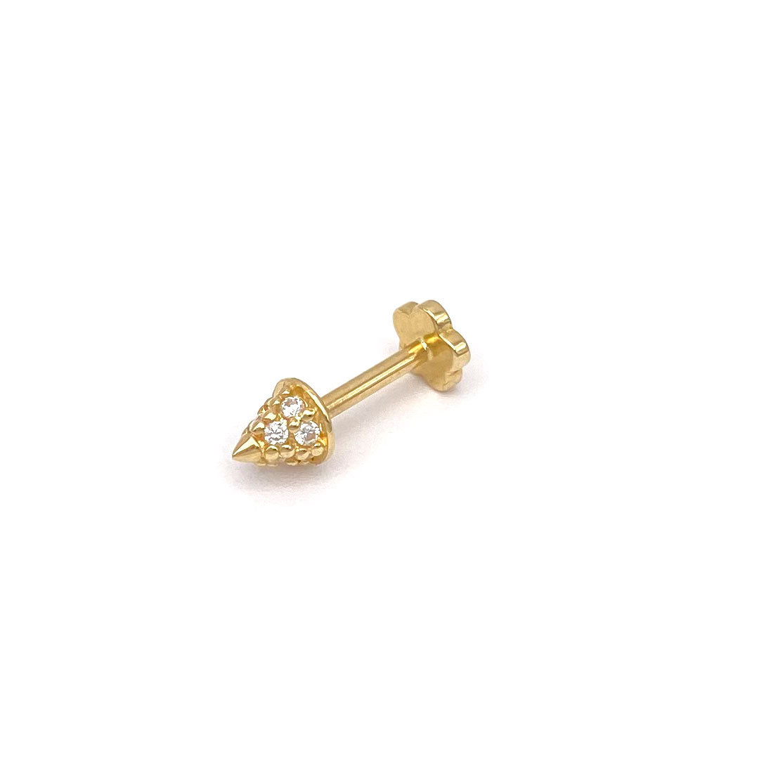 14k CZ Rivet Spike Internal Threaded Stud