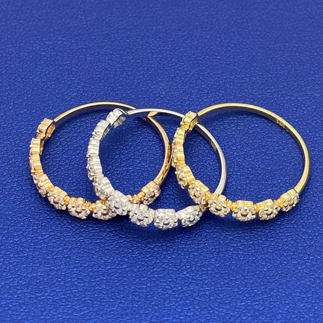 14k CZ Flower Pattern Stackable Ring - Set of 3 Tri-color