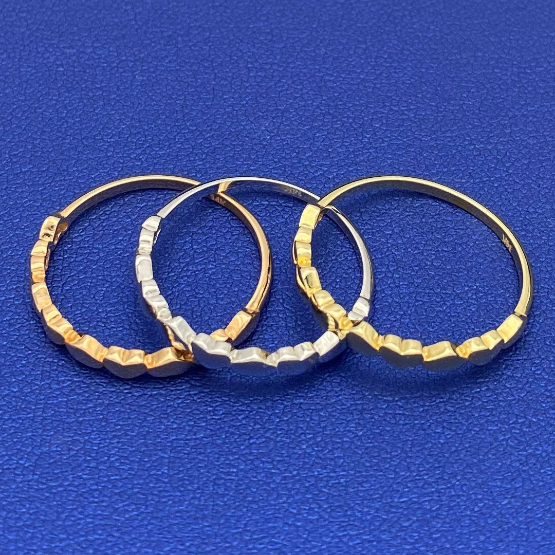 14k Hearts Pattern Stackable Ring - Set of 3 Tri-color