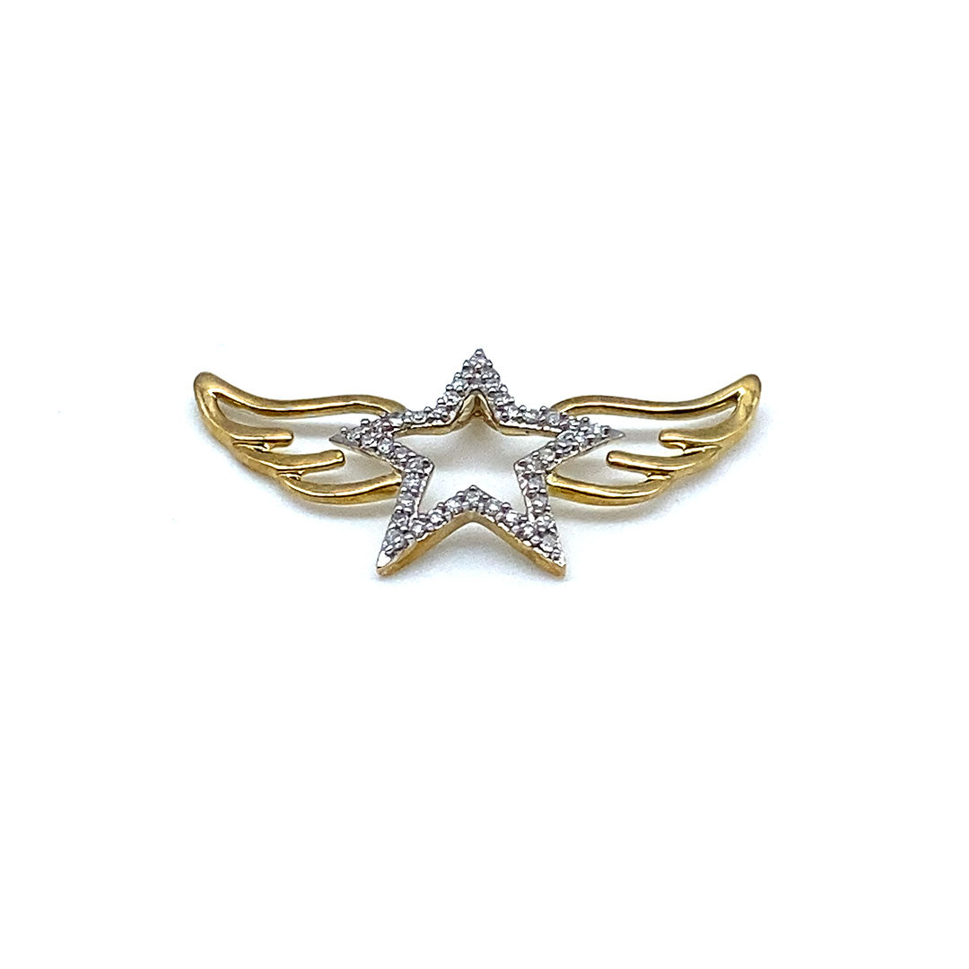 Diamond Star with Angel Wings Pendant 10k Yellow Gold 0.10ct