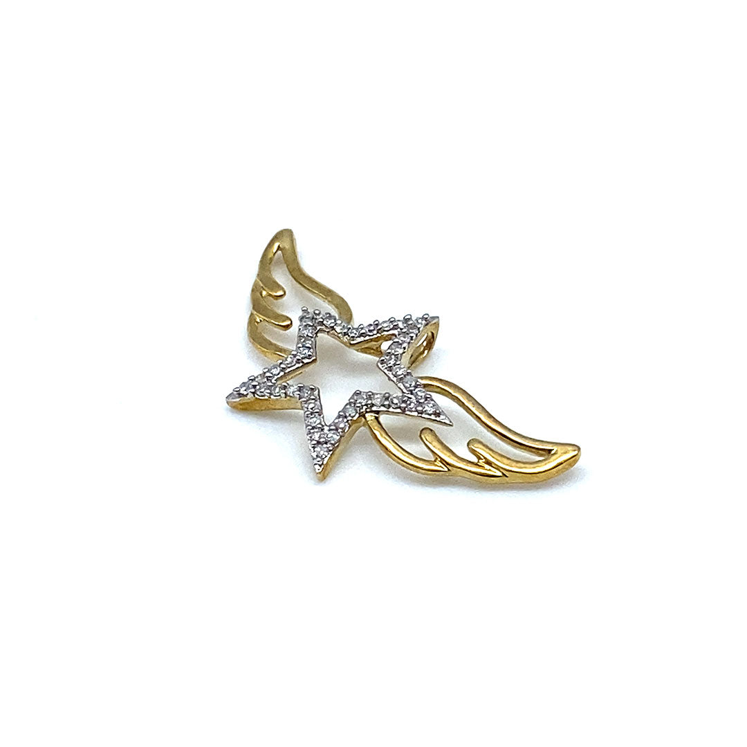 Diamond Star with Angel Wings Pendant 10k Yellow Gold 0.10ct