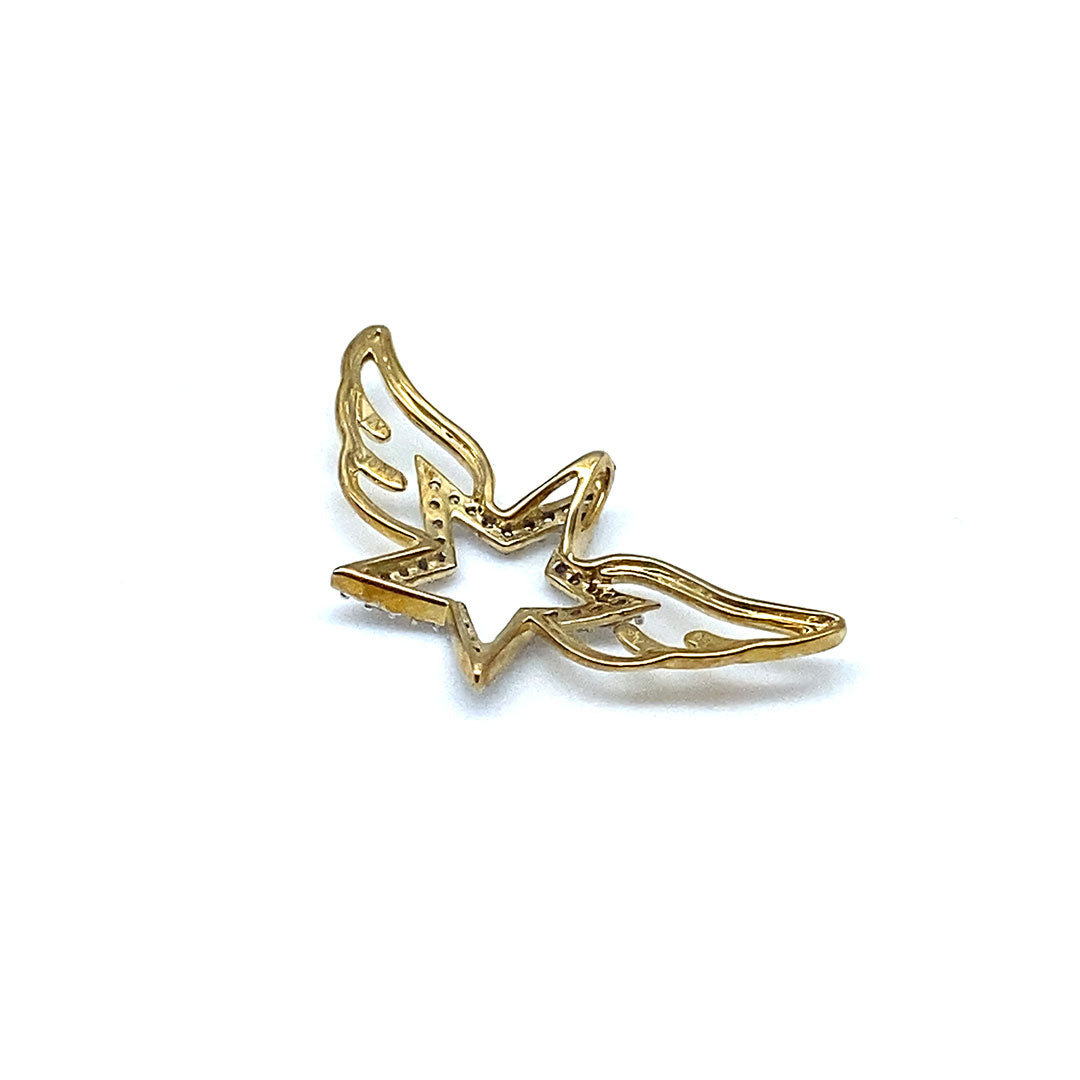 Diamond Star with Angel Wings Pendant 10k Yellow Gold 0.10ct