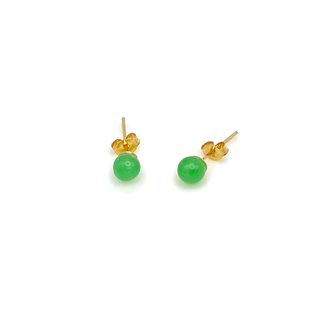 14k Ball Stud Earrings - Green Jade, Onyx