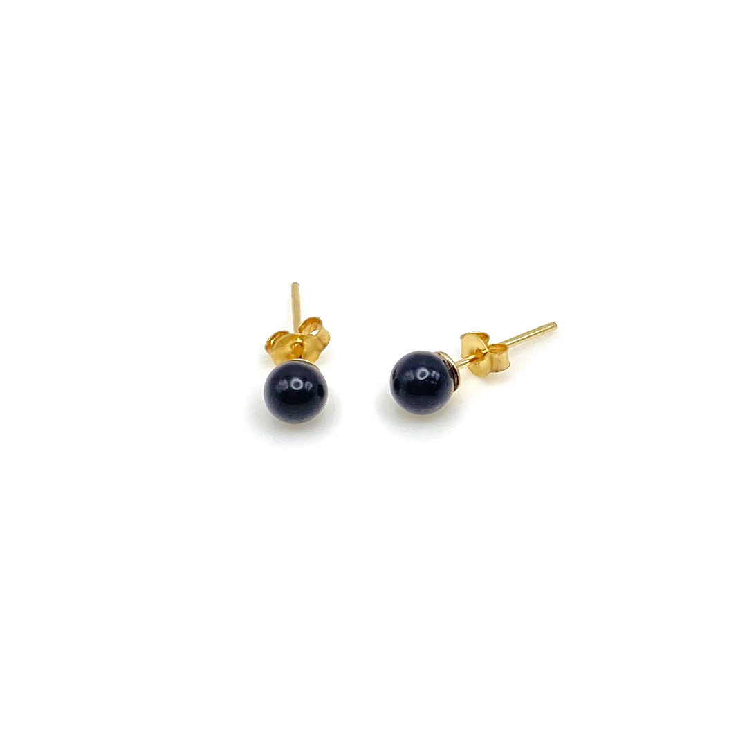 14k Ball Stud Earrings - Green Jade, Onyx