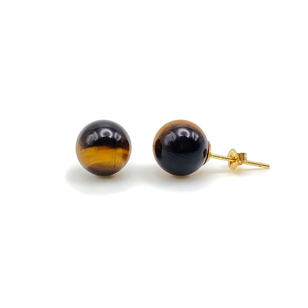 14k Ball Stud Earrings - Green, Purple Jade, Onyx, Tiger Eye me