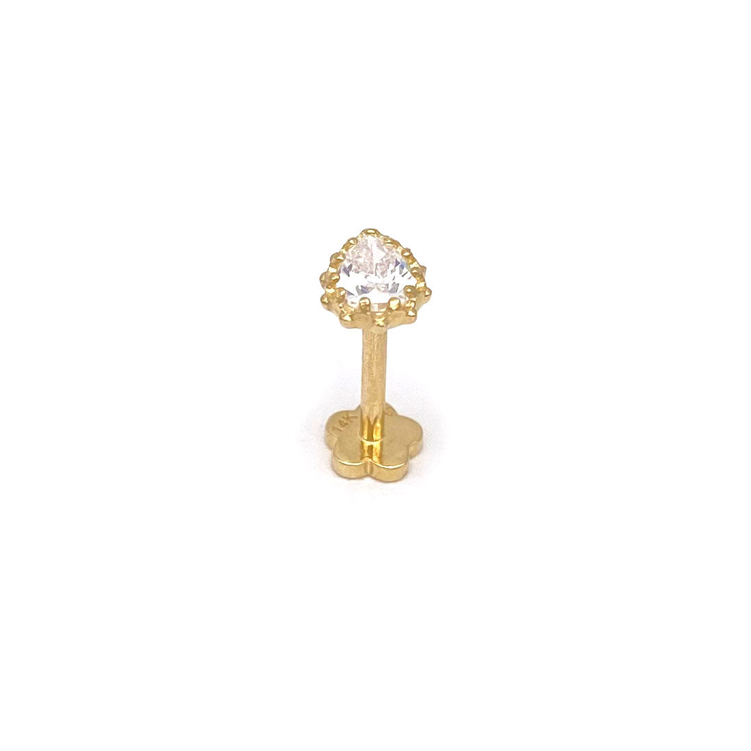 14k CZ Milgrain Teardrop Internal Threaded Stud