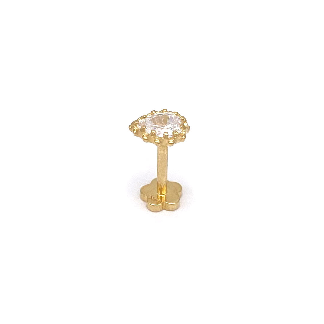 14k CZ Milgrain Teardrop Internal Threaded Stud