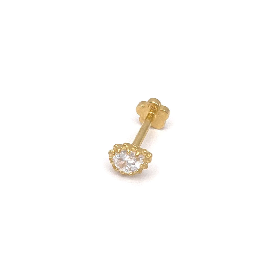 14k CZ Milgrain Teardrop Internal Threaded Stud