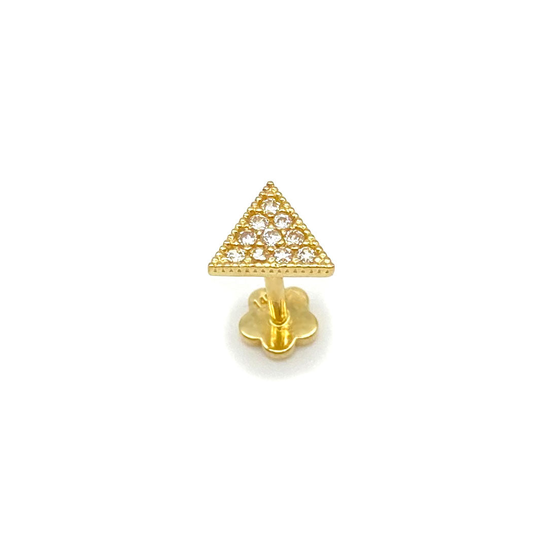 14k CZ Triangle Internal Threaded Stud