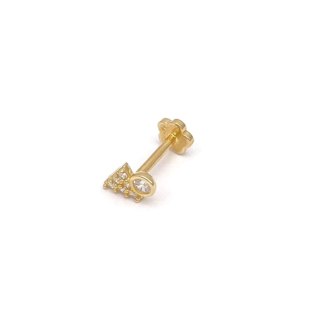 14k CZ Triangle & Round Bezel Internal Threaded Stud