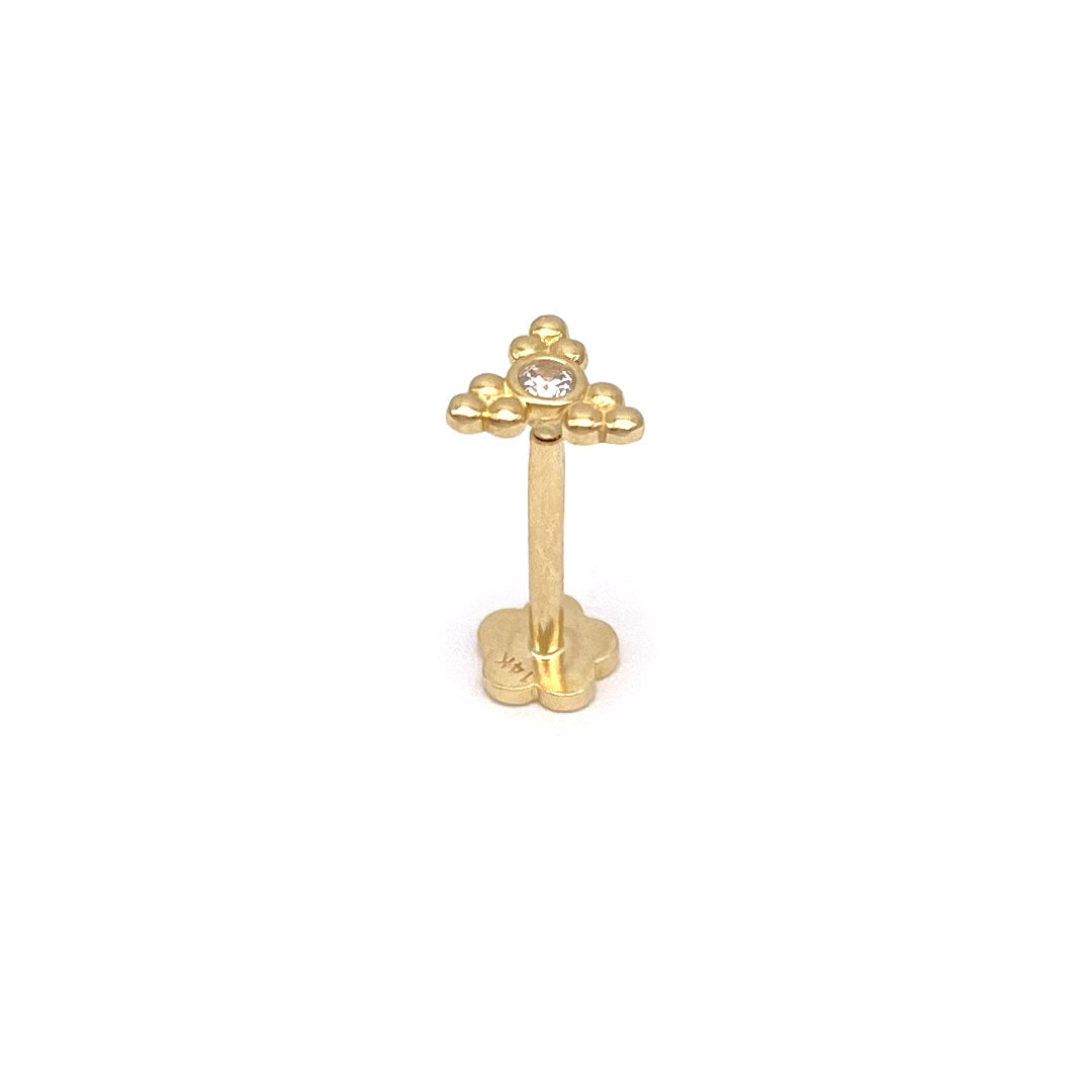 14k CZ Triangle Bead Internal Threaded Stud