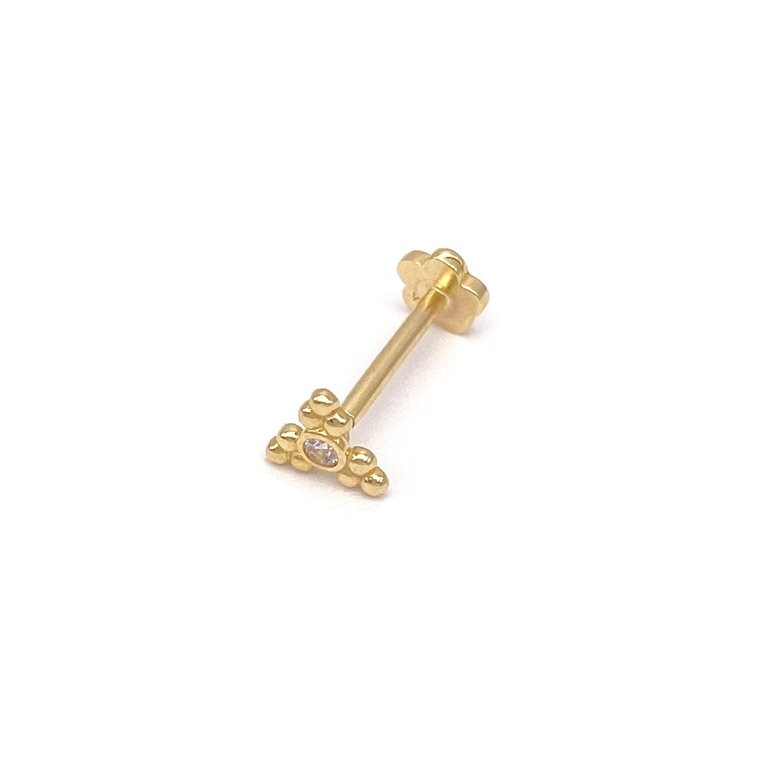 14k CZ Triangle Bead Internal Threaded Stud