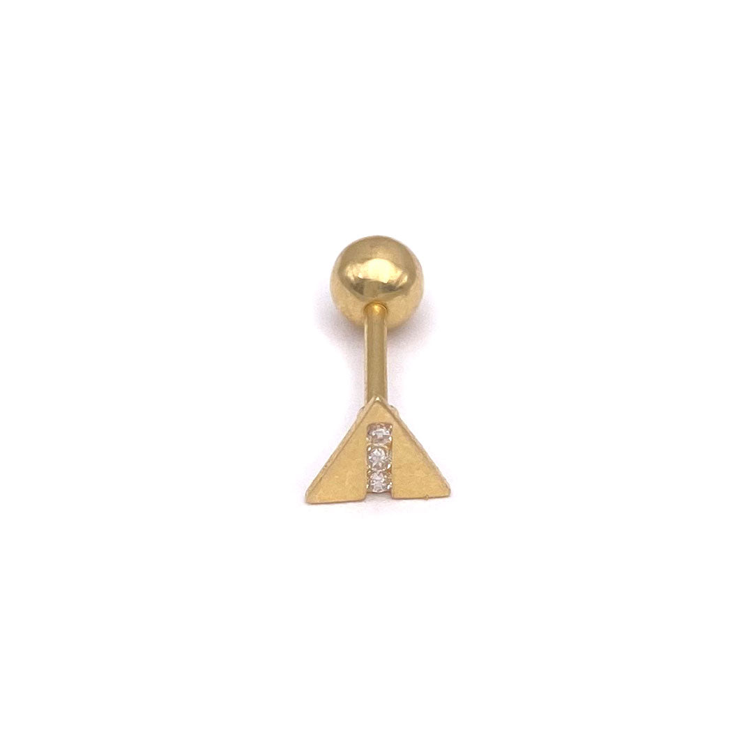 14k CZ Triangle Screw Ball Back Barbell Piercing Earring