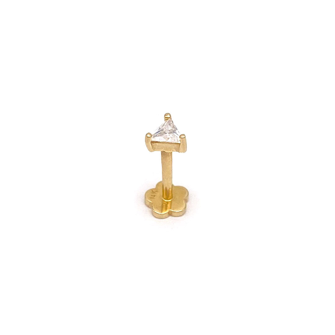 14k CZ Triangle Cut Internal Threaded Stud