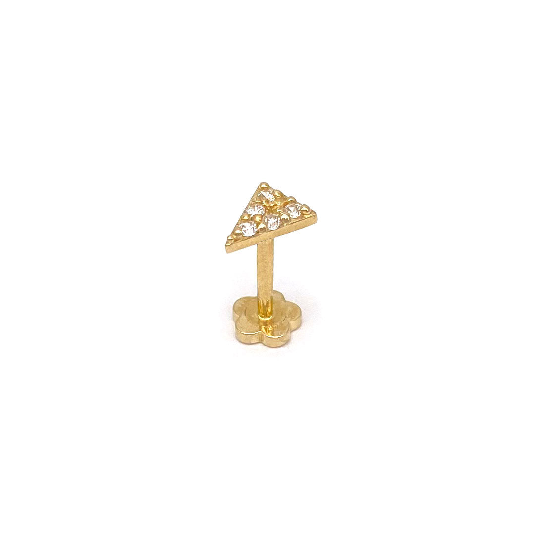 14k CZ Triangle Thin Internal Threaded Stud