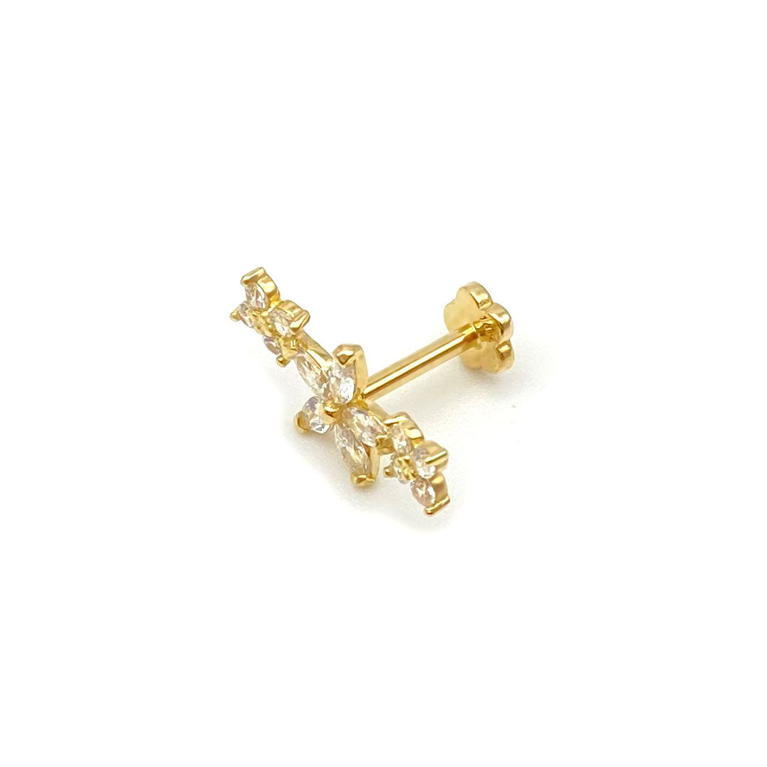 14k CZ Triple Flower Internal Threaded Stud