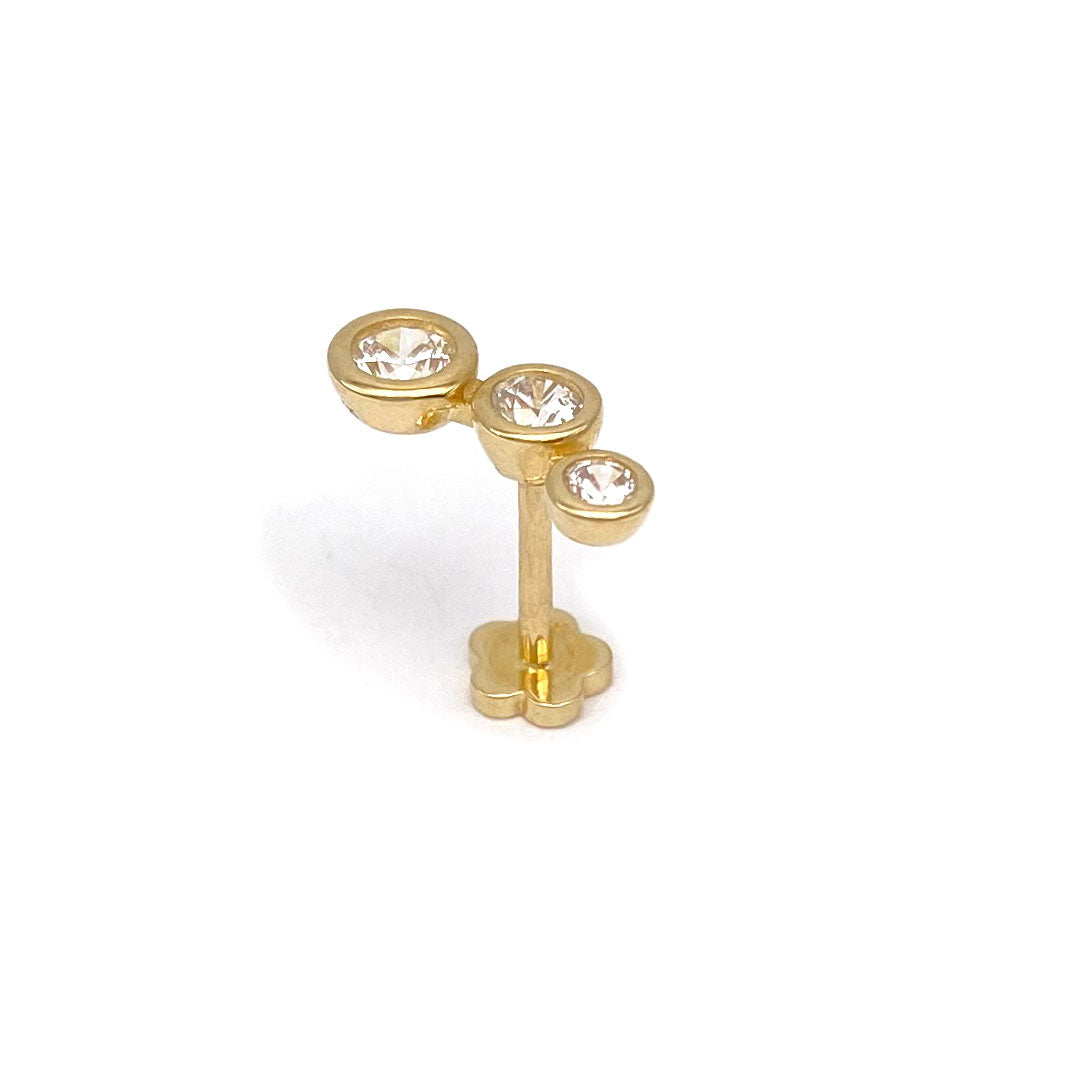 14k CZ Triple Bezel Internal Threaded Stud