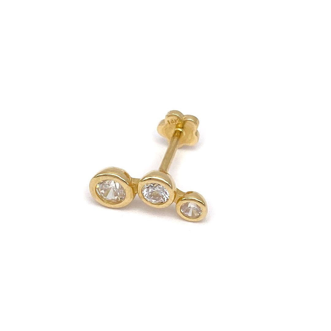 14k CZ Triple Bezel Internal Threaded Stud