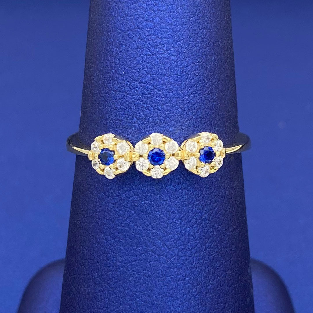 14k CZ Triple Blue Flower Ring