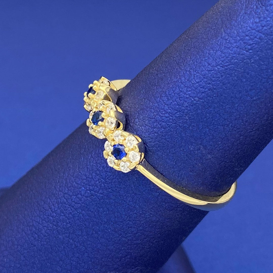 14k CZ Triple Blue Flower Ring