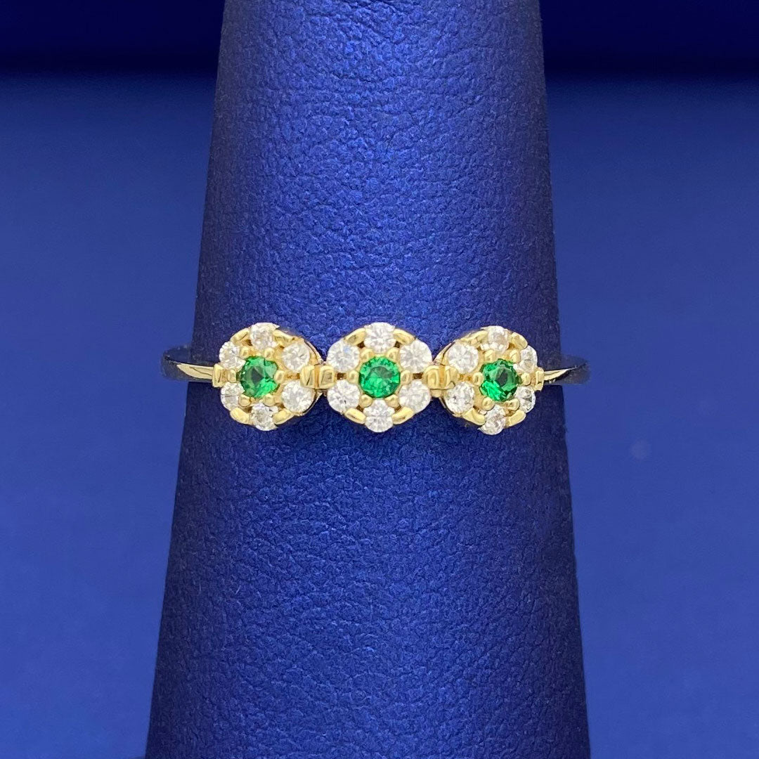 14k CZ Triple Green Flower Ring