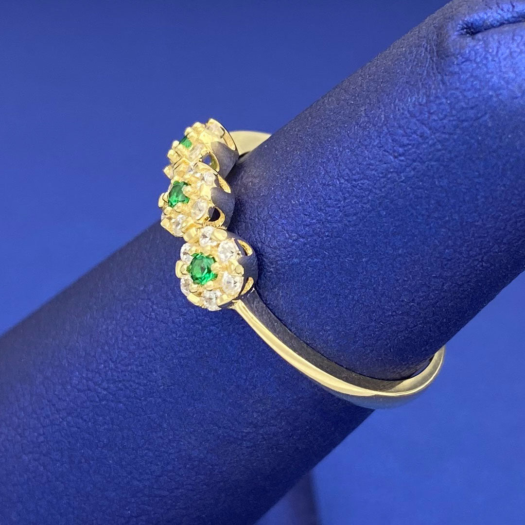 14k CZ Triple Green Flower Ring