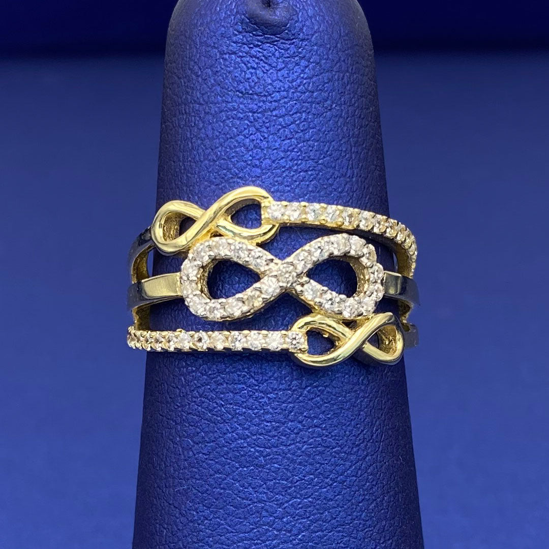 10k CZ Triple Row Infinity Ring