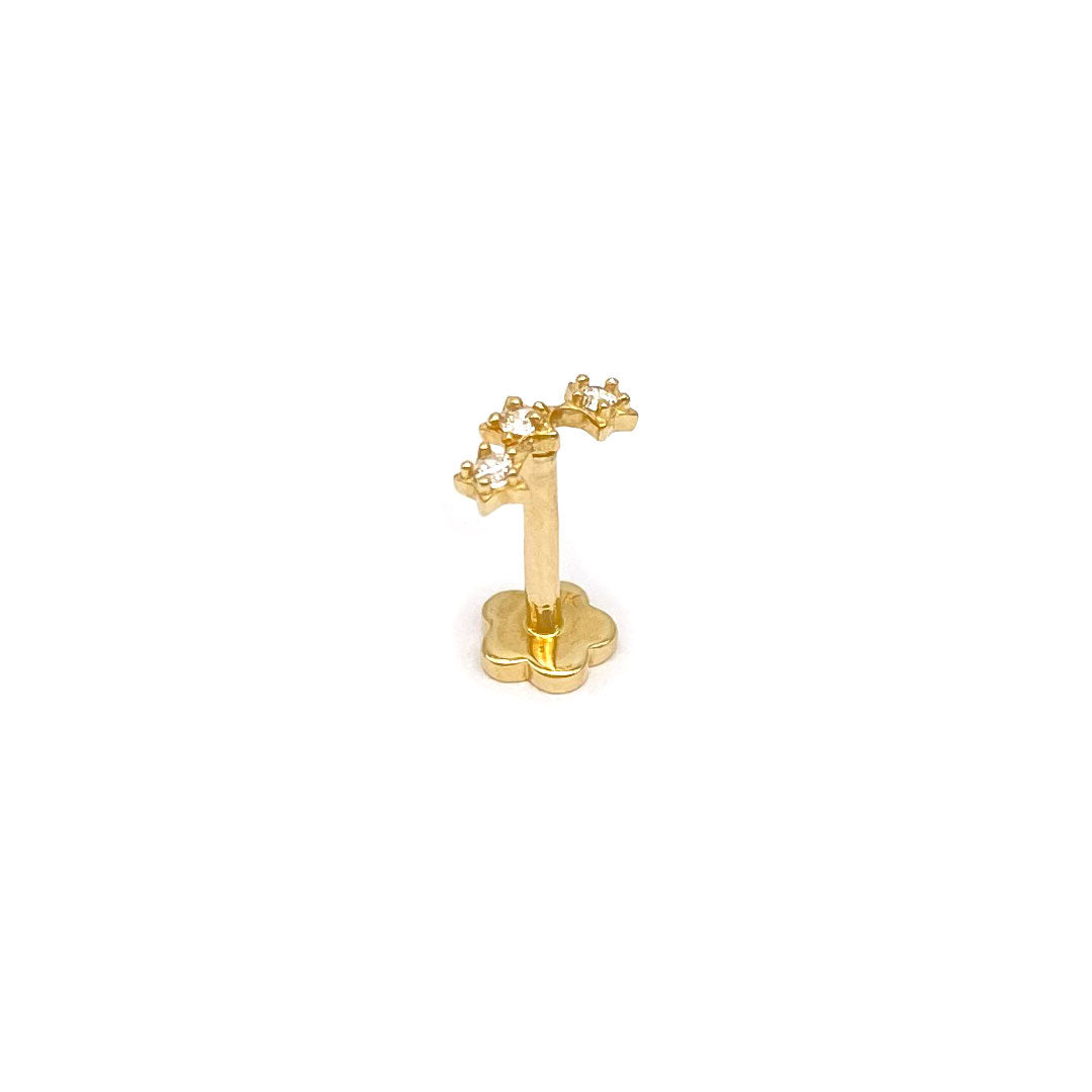 14k CZ Triple Star Internal Threaded Stud