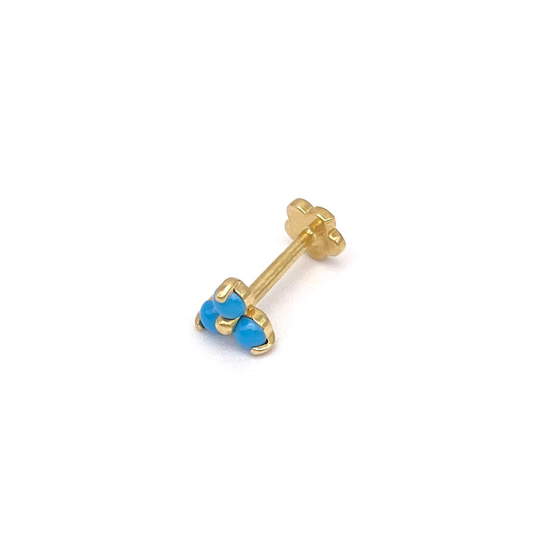 14k Triple Turquoise Stone Internal Threaded Stud